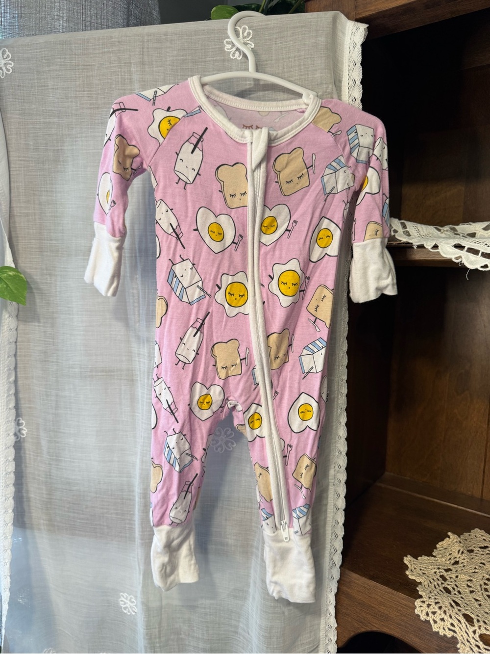 Little Sleepies Pink Breakfast buddies Print Footed One-Piece